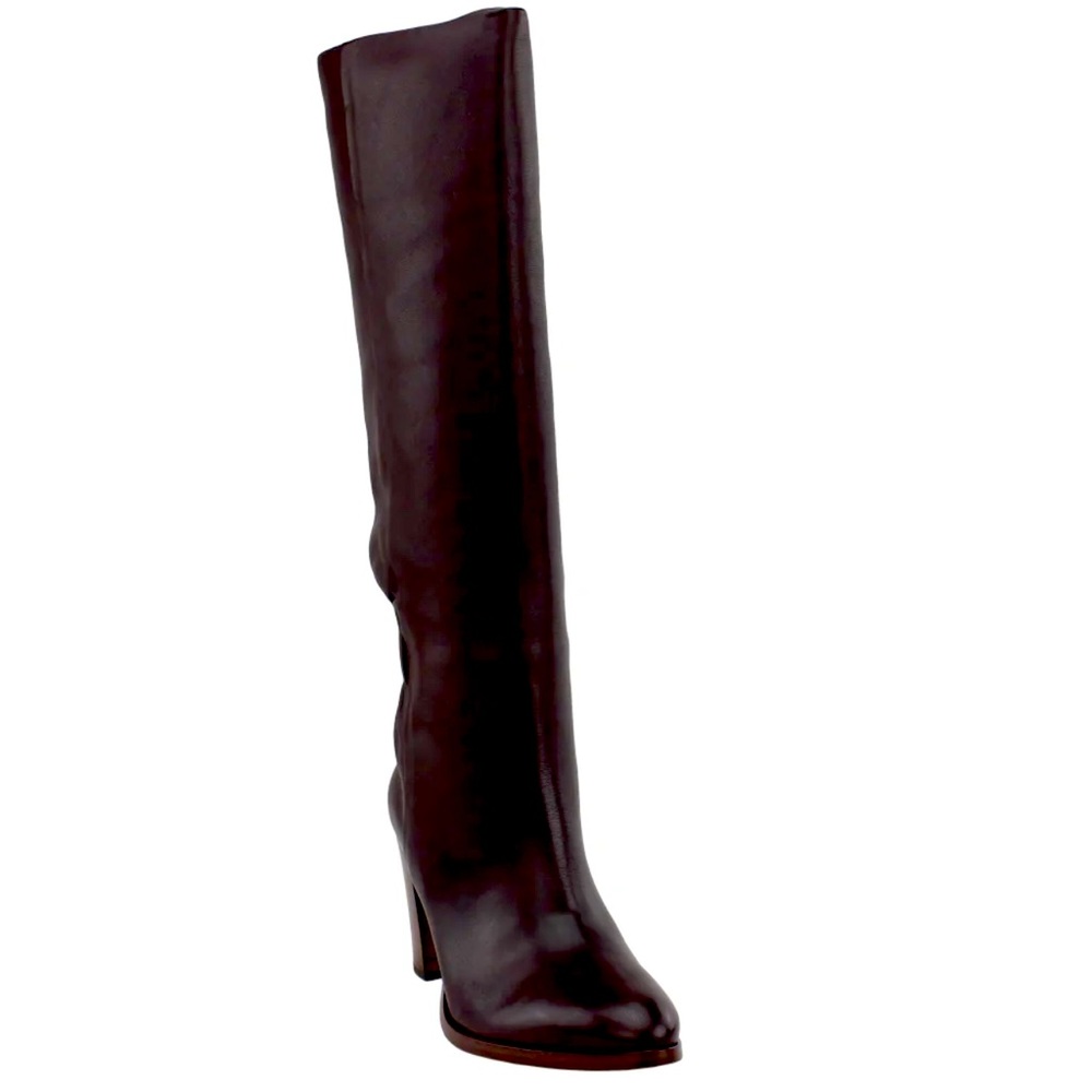 Frye Harlow Black Leather Wooden Healed Boots